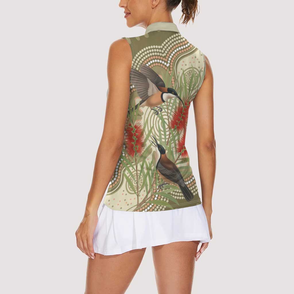 Australia Eastern Spinebill Women Sleeveless Polo Shirt Aussie Honeyeater Bottlebrush Indigenous Art - Aussie Hoodie