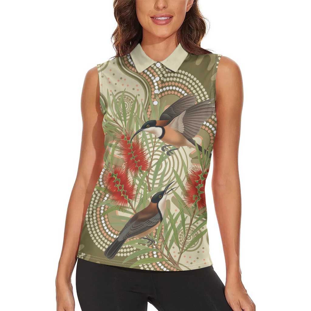 Australia Eastern Spinebill Women Sleeveless Polo Shirt Aussie Honeyeater Bottlebrush Indigenous Art - Aussie Hoodie