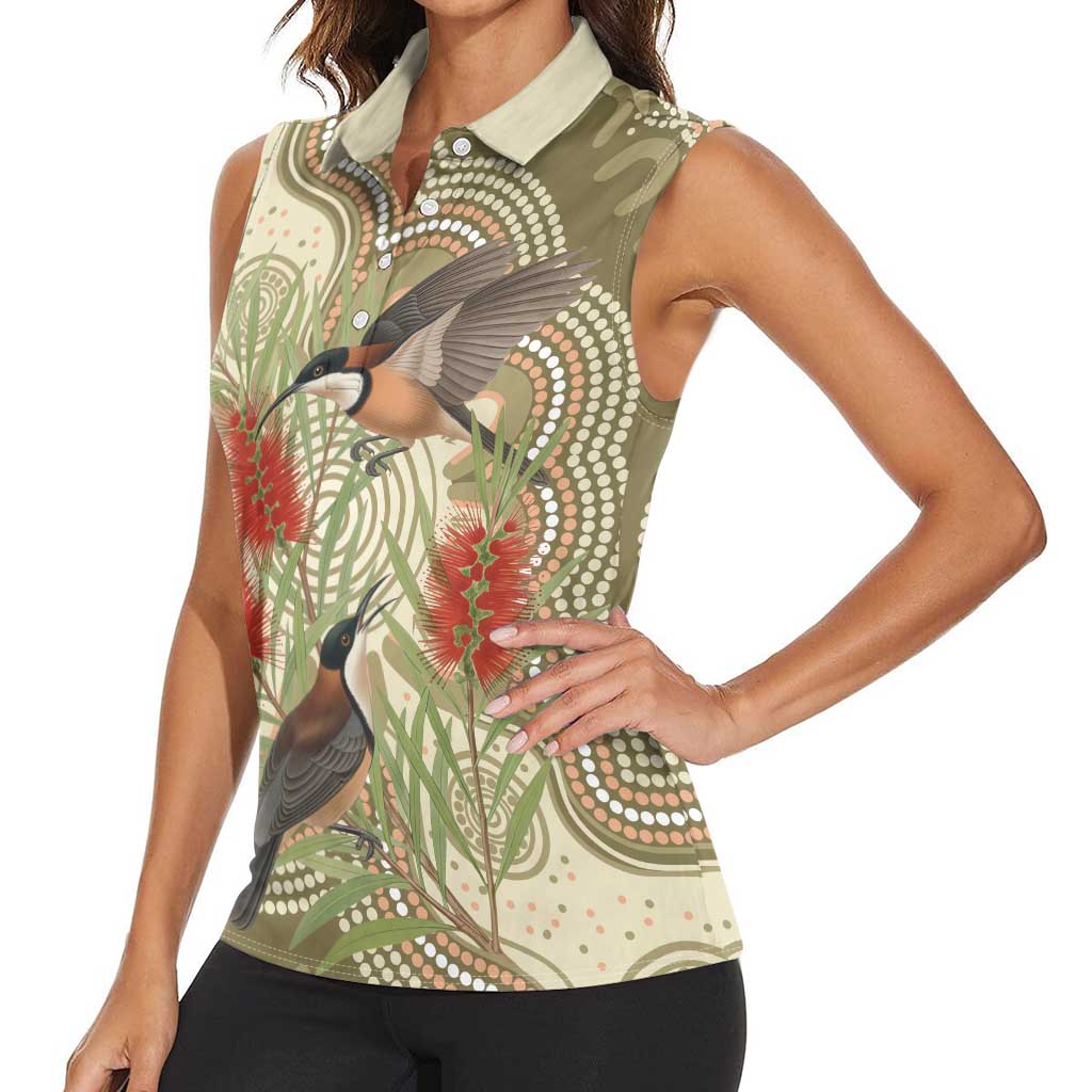 Australia Eastern Spinebill Women Sleeveless Polo Shirt Aussie Honeyeater Bottlebrush Indigenous Art - Aussie Hoodie