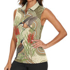 Australia Eastern Spinebill Women Sleeveless Polo Shirt Aussie Honeyeater Bottlebrush Indigenous Art - Aussie Hoodie