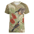 Australia Eastern Spinebill Women V-Neck T-Shirt Aussie Honeyeater Bottlebrush Indigenous Art - Aussie Hoodie