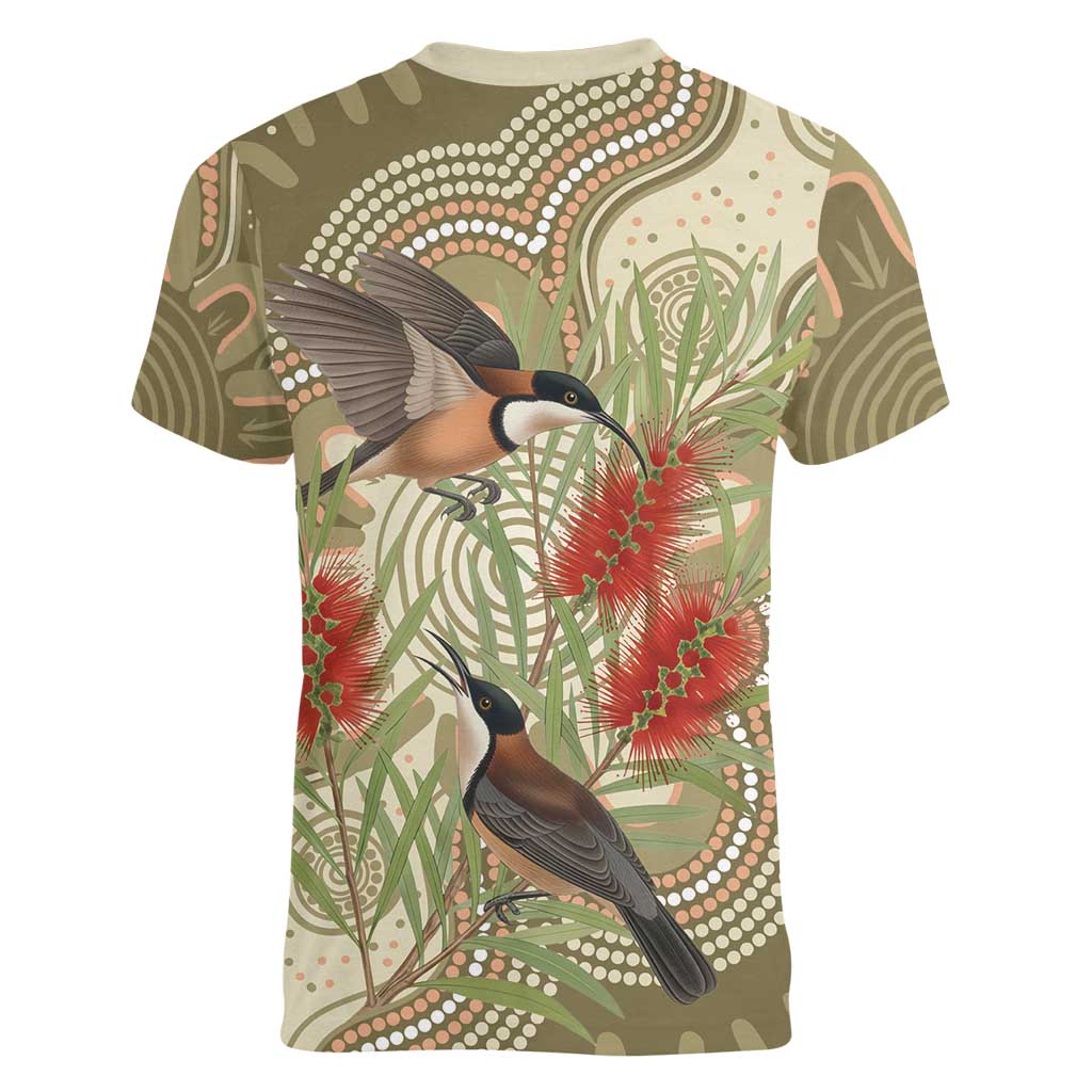 Australia Eastern Spinebill Women V-Neck T-Shirt Aussie Honeyeater Bottlebrush Indigenous Art - Aussie Hoodie