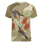 Australia Eastern Spinebill Women V-Neck T-Shirt Aussie Honeyeater Bottlebrush Indigenous Art - Aussie Hoodie