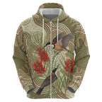 Australia Eastern Spinebill Zip Hoodie Aussie Honeyeater Bottlebrush Indigenous Art - Aussie Hoodie