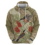 Australia Eastern Spinebill Zip Hoodie Aussie Honeyeater Bottlebrush Indigenous Art - Aussie Hoodie