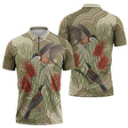 Australia Eastern Spinebill Zipper Polo Shirt Aussie Honeyeater Bottlebrush Indigenous Art - Aussie Hoodie
