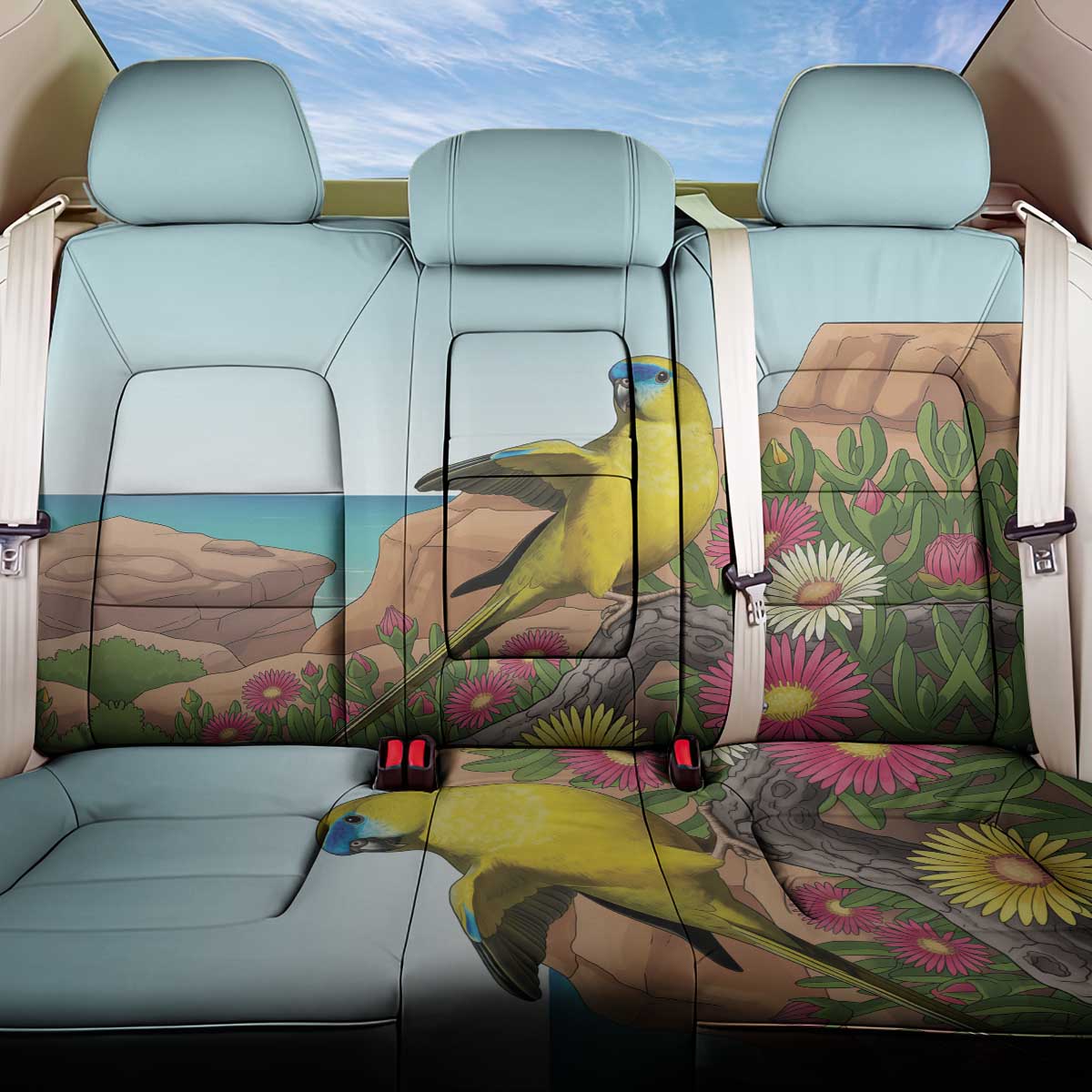 Australia Rock Parrot Back Car Seat Cover Pigface Carpobrotus Rocky Island Vibes - Aussie Hoodie