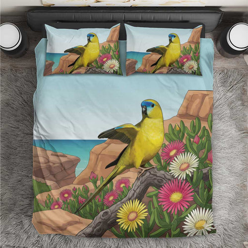 Australia Rock Parrot Bedding Set Pigface Carpobrotus Rocky Island Vibes - Aussie Hoodie