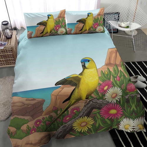 Australia Rock Parrot Bedding Set Pigface Carpobrotus Rocky Island Vibes - Aussie Hoodie