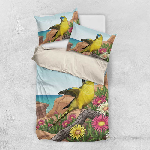Australia Rock Parrot Bedding Set Pigface Carpobrotus Rocky Island Vibes - Aussie Hoodie