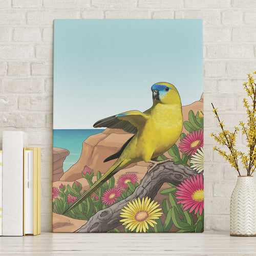Australia Rock Parrot Canvas Wall Art Pigface Carpobrotus Rocky Island Vibes - Aussie Hoodie