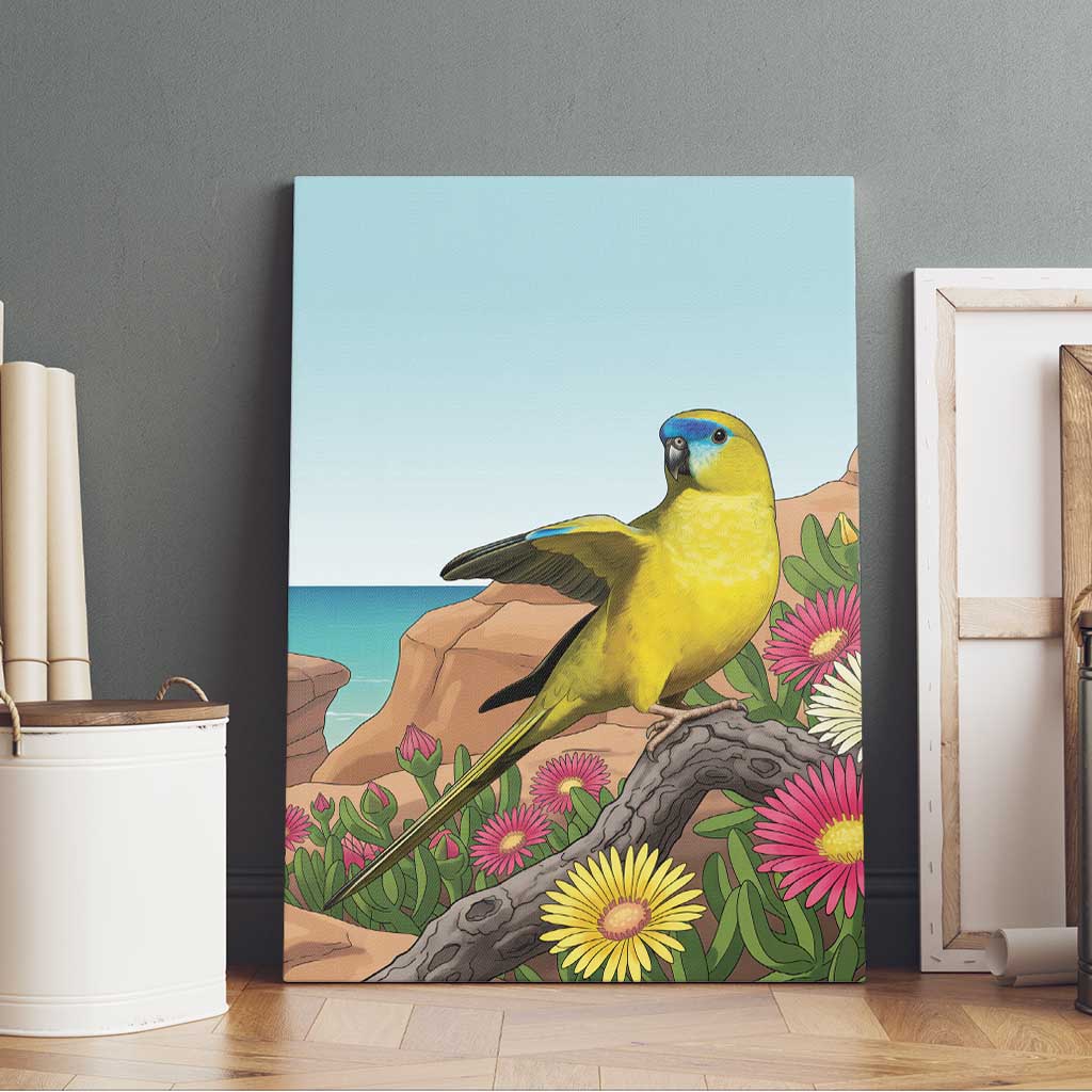 Australia Rock Parrot Canvas Wall Art Pigface Carpobrotus Rocky Island Vibes - Aussie Hoodie