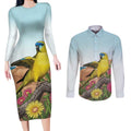 Australia Rock Parrot Couples Matching Long Sleeve Bodycon Dress and Long Sleeve Button Shirt Pigface Carpobrotus Rocky Island Vibes - Aussie Hoodie