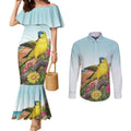 Australia Rock Parrot Couples Matching Mermaid Dress and Long Sleeve Button Shirt Pigface Carpobrotus Rocky Island Vibes - Aussie Hoodie