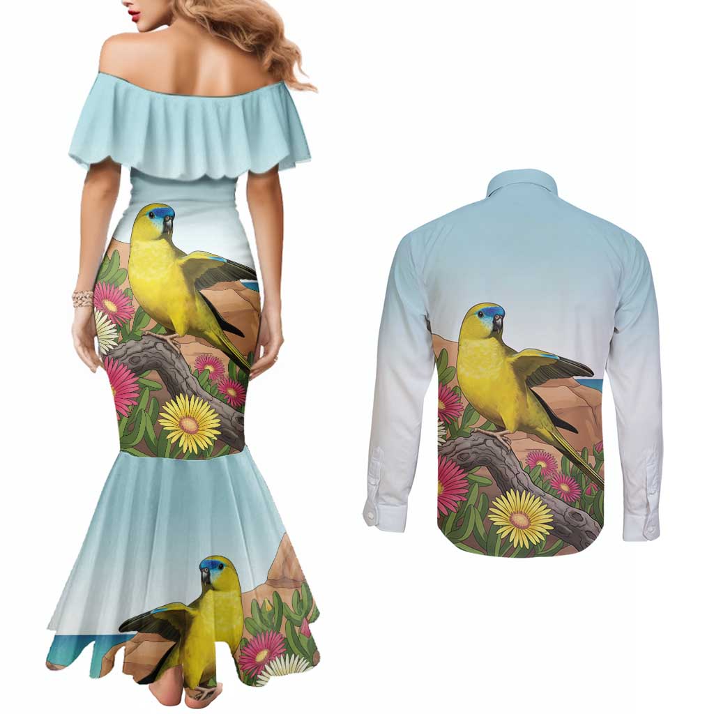 Australia Rock Parrot Couples Matching Mermaid Dress and Long Sleeve Button Shirt Pigface Carpobrotus Rocky Island Vibes - Aussie Hoodie