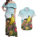 Australia Rock Parrot Couples Matching Off Shoulder Maxi Dress and Hawaiian Shirt Pigface Carpobrotus Rocky Island Vibes - Aussie Hoodie