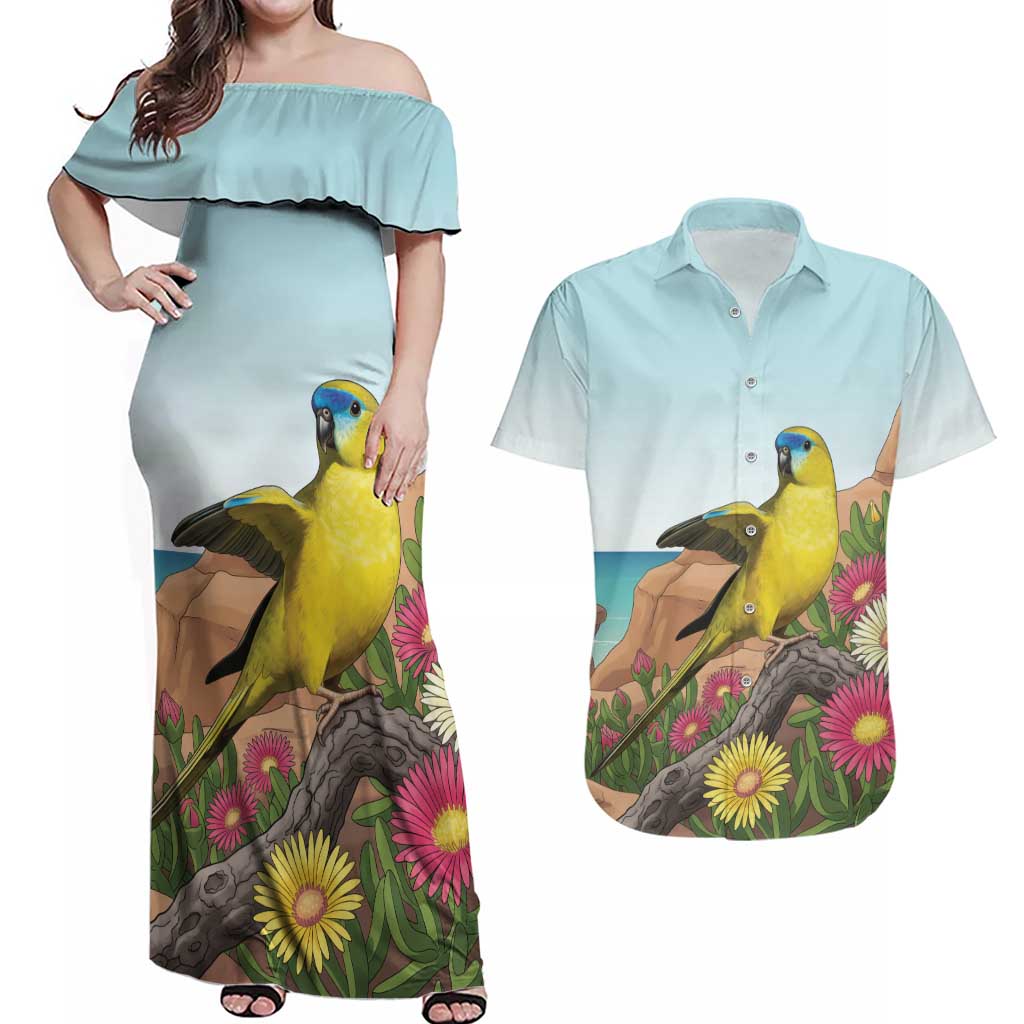 Australia Rock Parrot Couples Matching Off Shoulder Maxi Dress and Hawaiian Shirt Pigface Carpobrotus Rocky Island Vibes - Aussie Hoodie