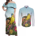 Australia Rock Parrot Couples Matching Off Shoulder Maxi Dress and Long Sleeve Button Shirt Pigface Carpobrotus Rocky Island Vibes - Aussie Hoodie