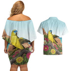 Australia Rock Parrot Couples Matching Off Shoulder Short Dress and Hawaiian Shirt Pigface Carpobrotus Rocky Island Vibes - Aussie Hoodie