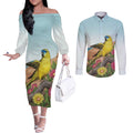 Australia Rock Parrot Couples Matching Off The Shoulder Long Sleeve Dress and Long Sleeve Button Shirt Pigface Carpobrotus Rocky Island Vibes - Aussie Hoodie