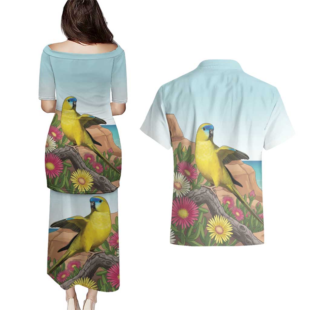 Australia Rock Parrot Couples Matching Puletasi and Hawaiian Shirt Pigface Carpobrotus Rocky Island Vibes - Aussie Hoodie