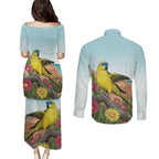Australia Rock Parrot Couples Matching Puletasi and Long Sleeve Button Shirt Pigface Carpobrotus Rocky Island Vibes - Aussie Hoodie