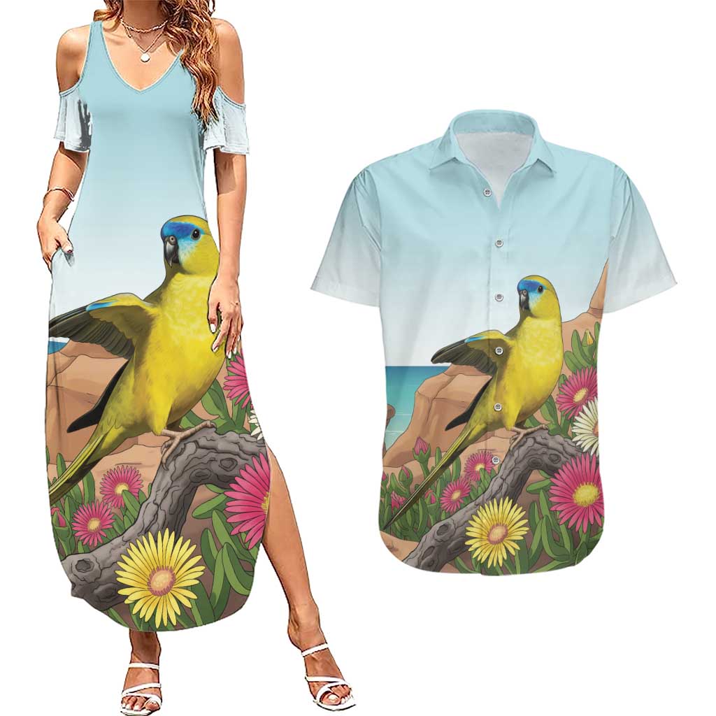 Australia Rock Parrot Couples Matching Summer Maxi Dress and Hawaiian Shirt Pigface Carpobrotus Rocky Island Vibes - Aussie Hoodie