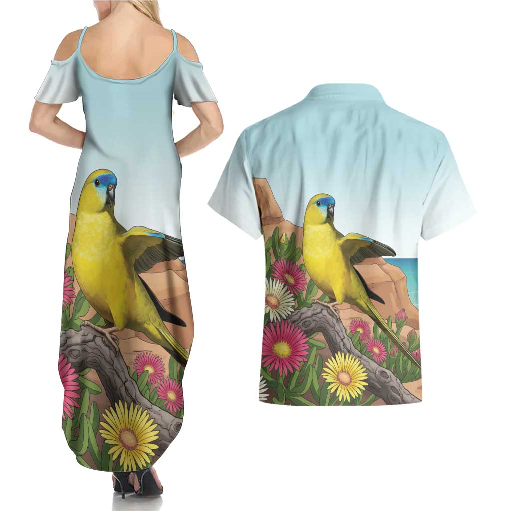Australia Rock Parrot Couples Matching Summer Maxi Dress and Hawaiian Shirt Pigface Carpobrotus Rocky Island Vibes - Aussie Hoodie