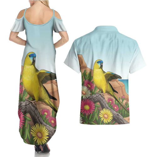Australia Rock Parrot Couples Matching Summer Maxi Dress and Hawaiian Shirt Pigface Carpobrotus Rocky Island Vibes - Aussie Hoodie