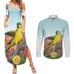 Australia Rock Parrot Couples Matching Summer Maxi Dress and Long Sleeve Button Shirt Pigface Carpobrotus Rocky Island Vibes - Aussie Hoodie