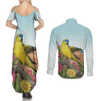 Australia Rock Parrot Couples Matching Summer Maxi Dress and Long Sleeve Button Shirt Pigface Carpobrotus Rocky Island Vibes - Aussie Hoodie