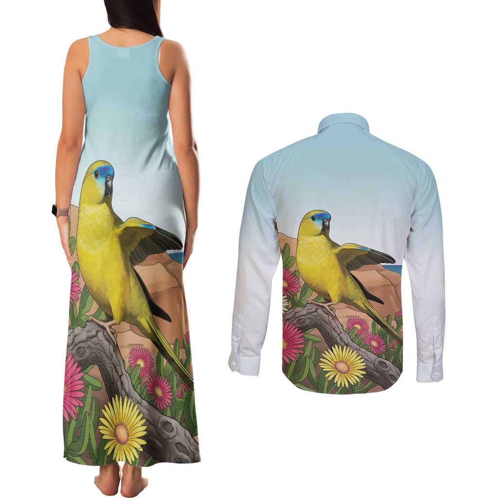 Australia Rock Parrot Couples Matching Tank Maxi Dress and Long Sleeve Button Shirt Pigface Carpobrotus Rocky Island Vibes - Aussie Hoodie