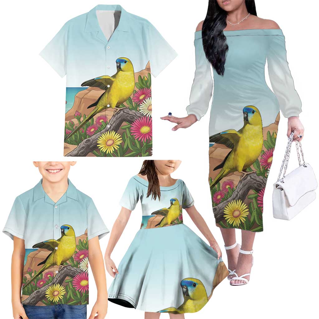 Australia Rock Parrot Family Matching Off The Shoulder Long Sleeve Dress and Hawaiian Shirt Pigface Carpobrotus Rocky Island Vibes - Aussie Hoodie