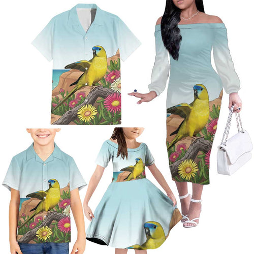 Australia Rock Parrot Family Matching Off The Shoulder Long Sleeve Dress and Hawaiian Shirt Pigface Carpobrotus Rocky Island Vibes - Aussie Hoodie