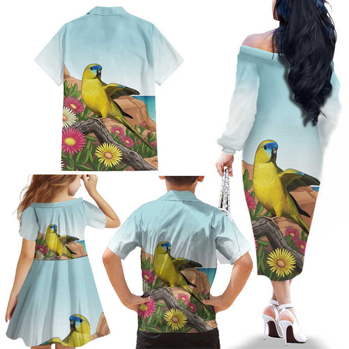 Australia Rock Parrot Family Matching Off The Shoulder Long Sleeve Dress and Hawaiian Shirt Pigface Carpobrotus Rocky Island Vibes - Aussie Hoodie