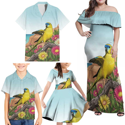 Australia Rock Parrot Family Matching Off Shoulder Maxi Dress and Hawaiian Shirt Pigface Carpobrotus Rocky Island Vibes - Aussie Hoodie