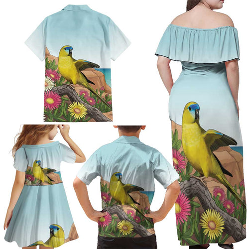 Australia Rock Parrot Family Matching Off Shoulder Maxi Dress and Hawaiian Shirt Pigface Carpobrotus Rocky Island Vibes - Aussie Hoodie