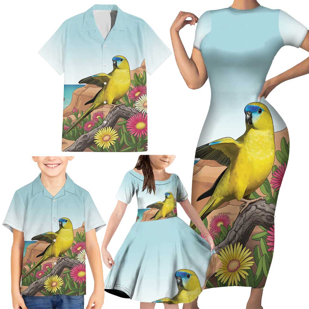Australia Rock Parrot Family Matching Short Sleeve Bodycon Dress and Hawaiian Shirt Pigface Carpobrotus Rocky Island Vibes - Aussie Hoodie