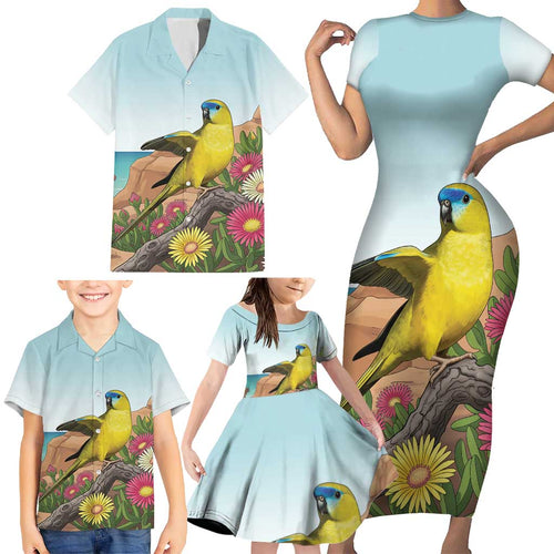 Australia Rock Parrot Family Matching Short Sleeve Bodycon Dress and Hawaiian Shirt Pigface Carpobrotus Rocky Island Vibes - Aussie Hoodie