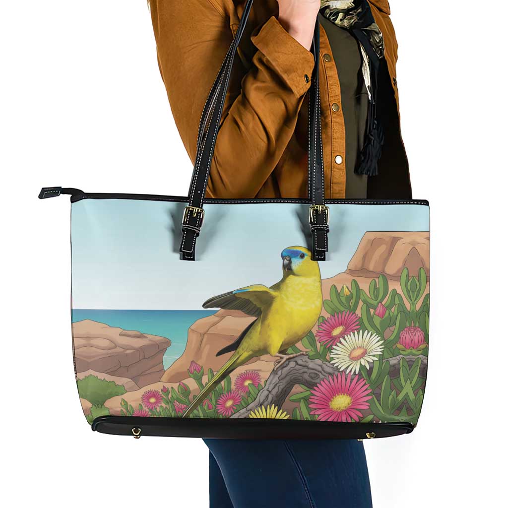 Australia Rock Parrot Leather Tote Bag Pigface Carpobrotus Rocky Island Vibes - Aussie Hoodie