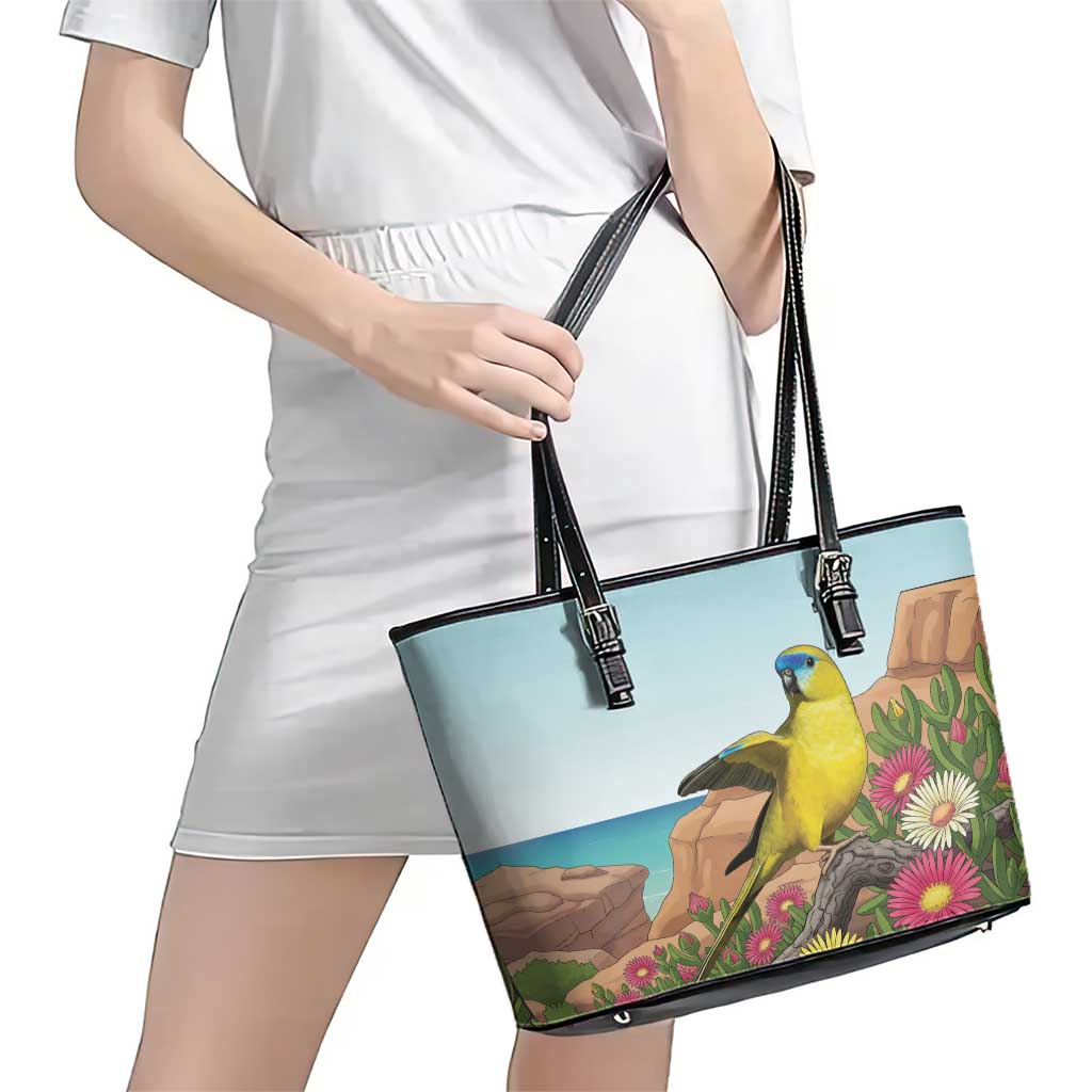 Australia Rock Parrot Leather Tote Bag Pigface Carpobrotus Rocky Island Vibes - Aussie Hoodie