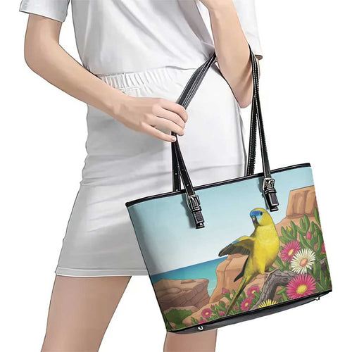 Australia Rock Parrot Leather Tote Bag Pigface Carpobrotus Rocky Island Vibes - Aussie Hoodie
