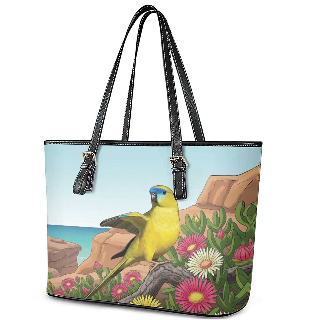 Australia Rock Parrot Leather Tote Bag Pigface Carpobrotus Rocky Island Vibes - Aussie Hoodie