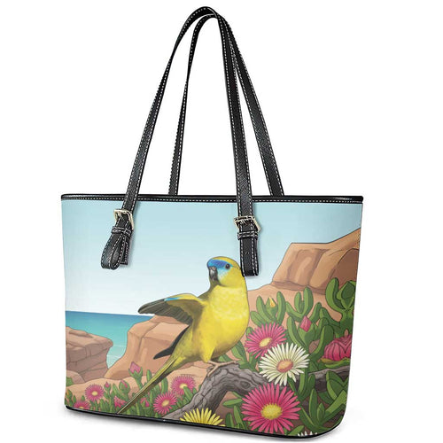 Australia Rock Parrot Leather Tote Bag Pigface Carpobrotus Rocky Island Vibes - Aussie Hoodie