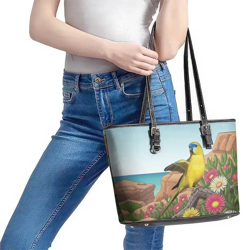 Australia Rock Parrot Leather Tote Bag Pigface Carpobrotus Rocky Island Vibes - Aussie Hoodie