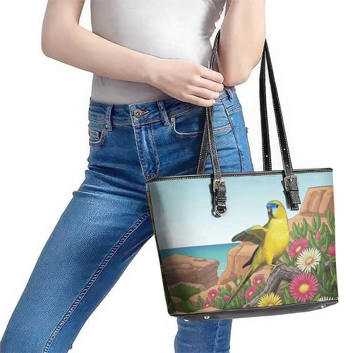 Australia Rock Parrot Leather Tote Bag Pigface Carpobrotus Rocky Island Vibes - Aussie Hoodie