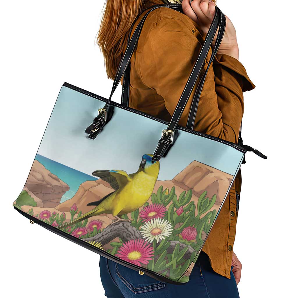 Australia Rock Parrot Leather Tote Bag Pigface Carpobrotus Rocky Island Vibes - Aussie Hoodie