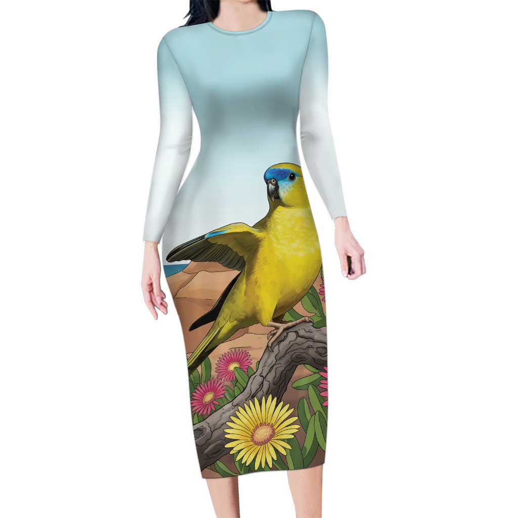 Australia Rock Parrot Long Sleeve Bodycon Dress Pigface Carpobrotus Rocky Island Vibes - Aussie Hoodie