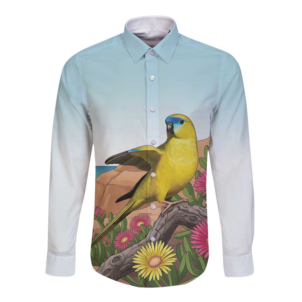 Australia Rock Parrot Long Sleeve Button Shirt Pigface Carpobrotus Rocky Island Vibes - Aussie Hoodie