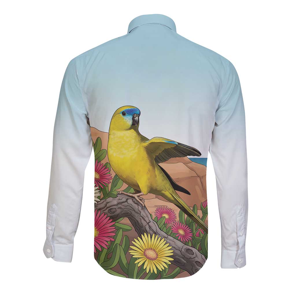 Australia Rock Parrot Long Sleeve Button Shirt Pigface Carpobrotus Rocky Island Vibes - Aussie Hoodie
